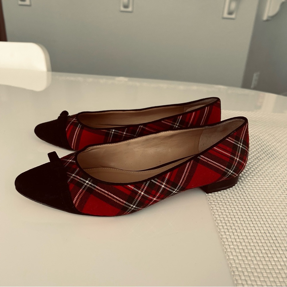 Talbots Edison Bow Flats Women's 9 W Plaid Red Green Black Tartan Holiday Shoes - Picture 3 of 10
